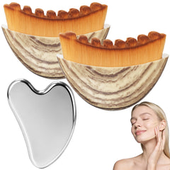 EULOGIST front view of brush and gua sha showing compact set and convenience