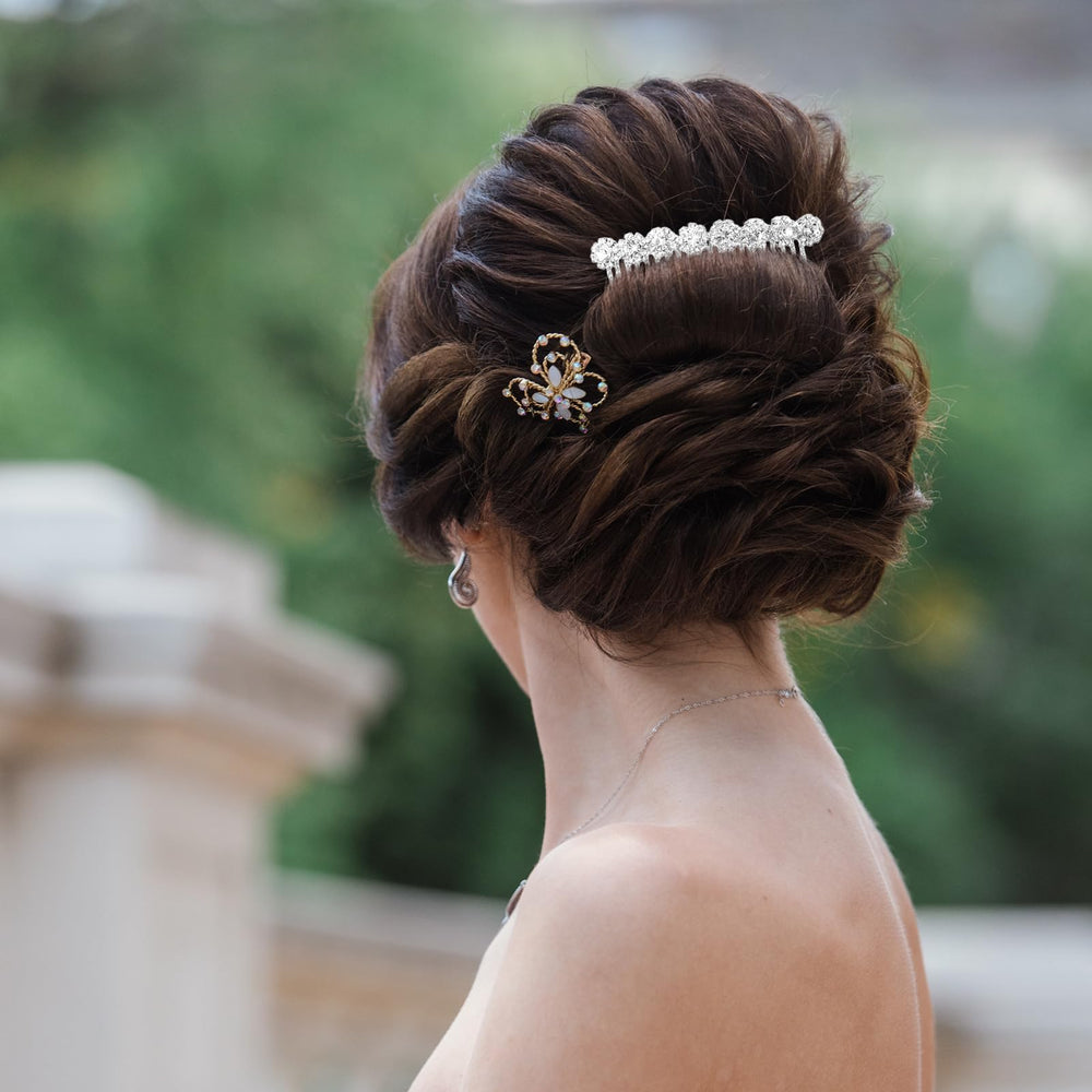 EupHHonycs side comb inserted in styled hair demonstrating secure hold and elegance
