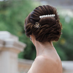 EupHHonycs side comb inserted in styled hair demonstrating secure hold and elegance