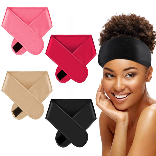 Eurzom front view of four satin hair wraps showing colors and neat packaging, protective benefit