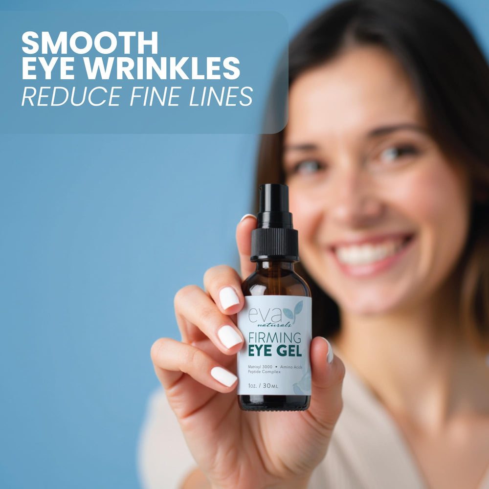 Eva Naturals simulated before and after under-eye results, suggests firmer skin