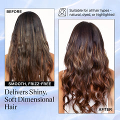 EVA·NYC before and after brunette photos showing reduced brassiness and cooler tone