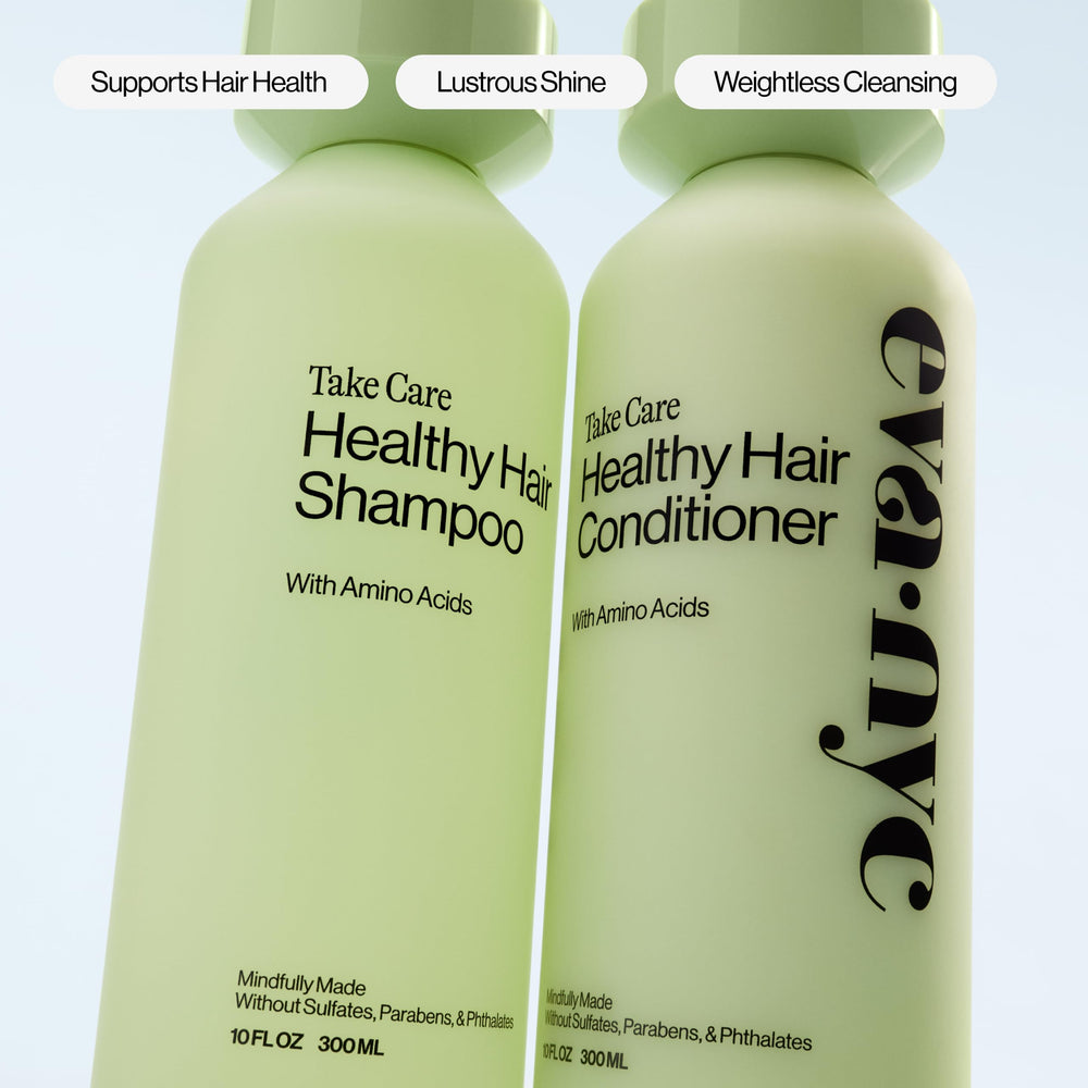 EVA·NYC label close-up listing amino acids for shine and moisture