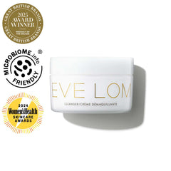 EVE LOM muslin cloth folded beside balm highlighting gentle exfoliation