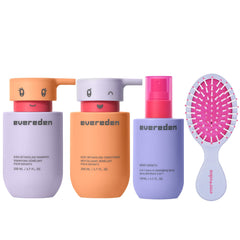 Evereden front packaging showing the complete kids haircare set and quick benefits