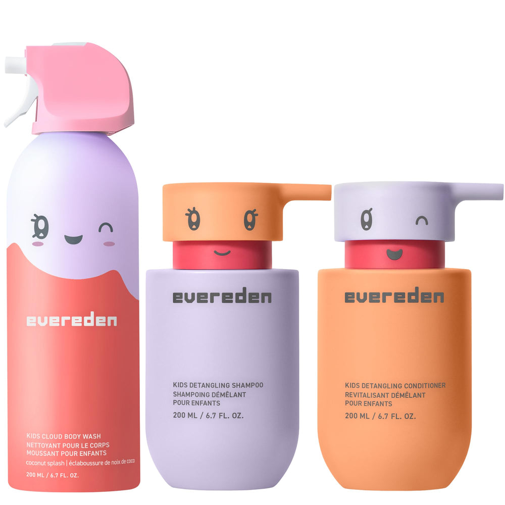 Evereden front packaging showing full kids bathtime trio and benefits