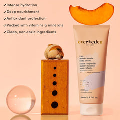 Evereden travel lotion bottle next to hand displays easy packable moisturization