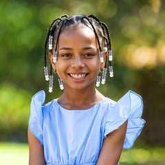 Everfunny braid end secured with elastic and beads, tidy long-lasting hold