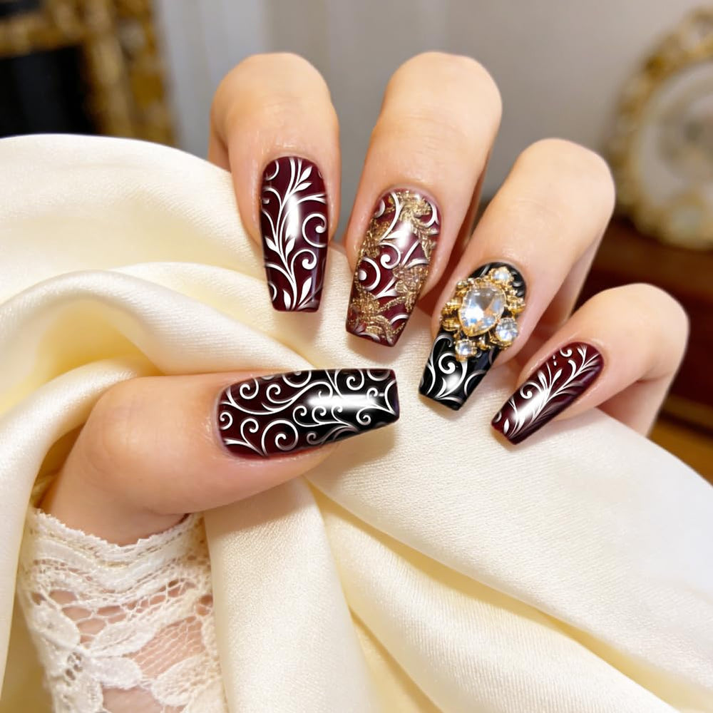 EVERJOYCRAFT finished manicure showing lace and French-line designs, showcases polished result