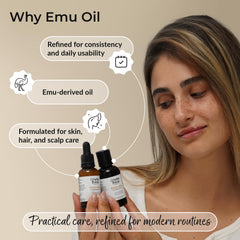 Everyday Beauty emu oil next to a coin showing 2 fl oz scale for size clarity