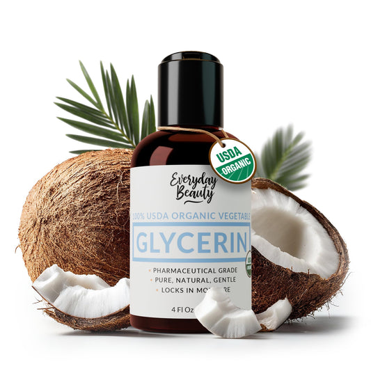 Everyday Beauty bottle front label showing organic glycerin and certifications benefit clarity