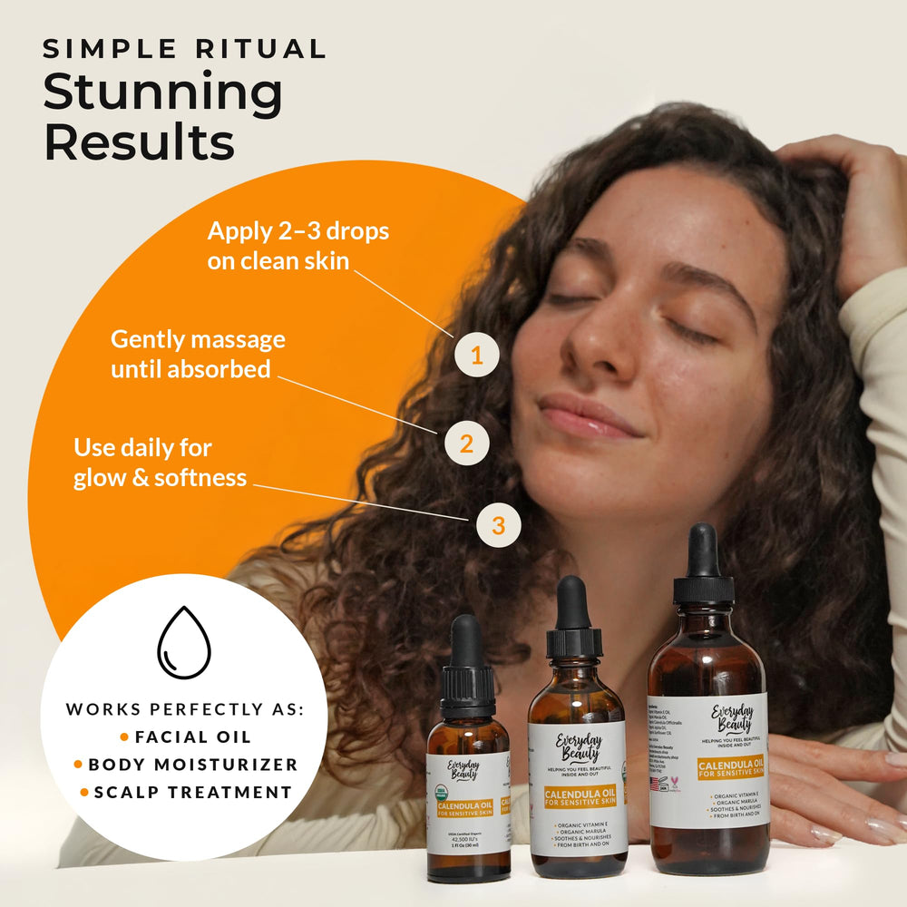 Everyday Beauty oil texture in palm illustrating lightweight absorbency and non-greasy finish