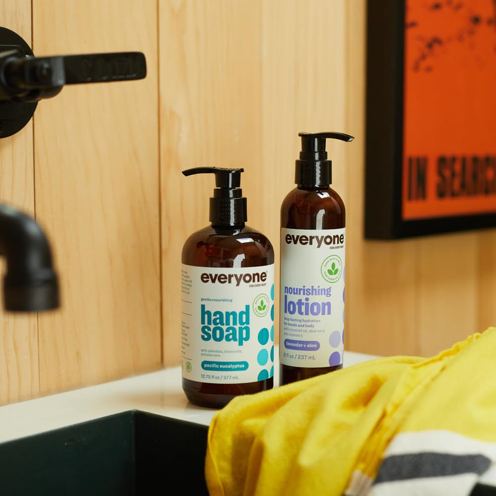 Everyone in-bathroom lifestyle scene conveying calming lavender scent for nightly routine
