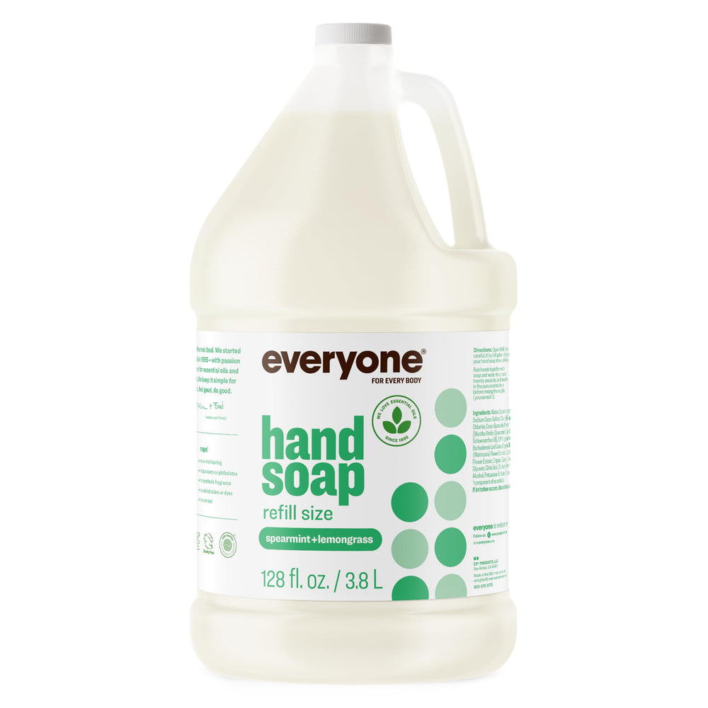 everyone one-gallon bottle front view showing label and recycled plastic benefit
