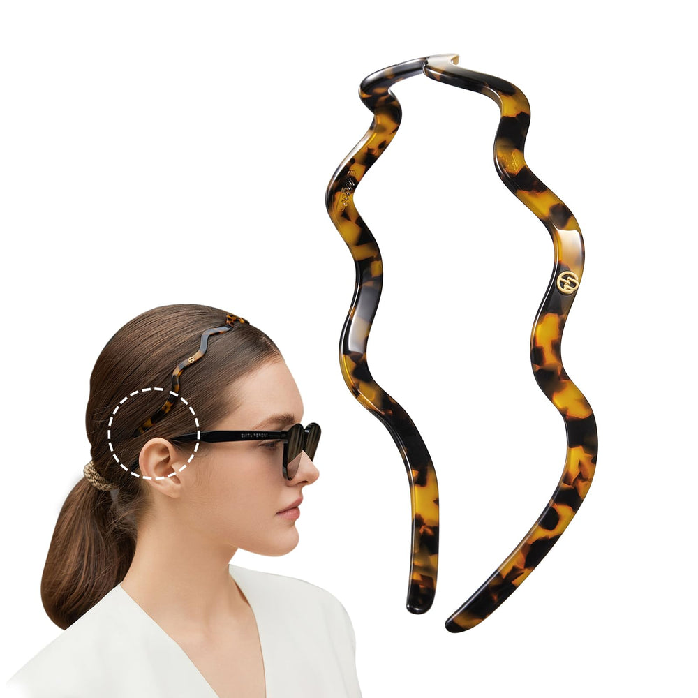 EVITA PERONI front view tortoise headband showing sleek fit and polished look
