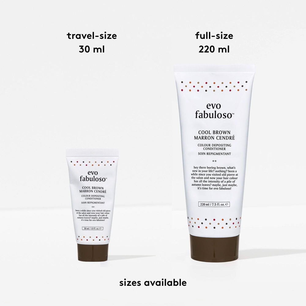 EVO Fabuloso Cool Brown next to travel items showing convenient size