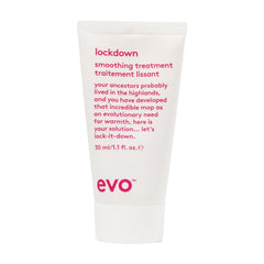 EVO front bottle showing compact 1 fl oz travel smoothing treatment and benefits
