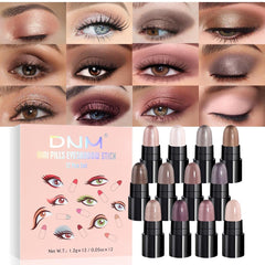 evpct front packaging showing 12 cream eyeshadow sticks and color range for quick selection