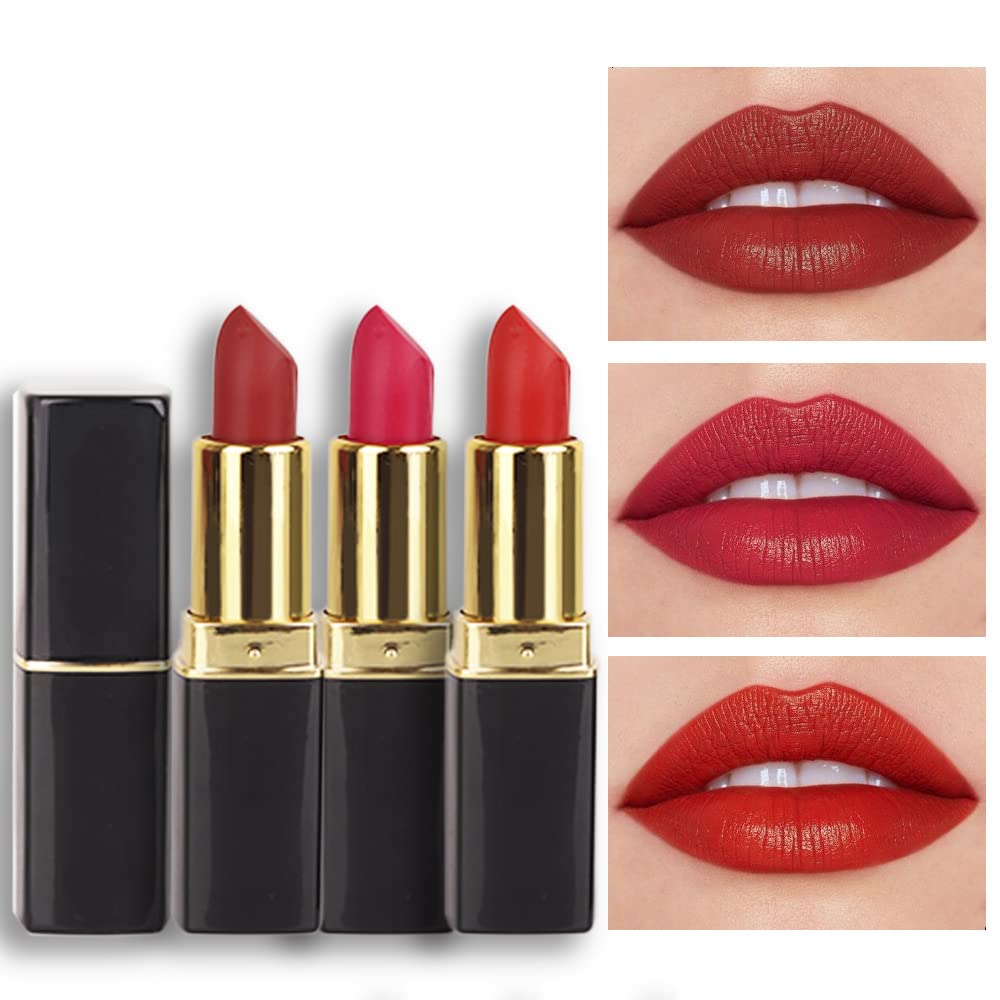 evpct front packaging showing three red matte lipsticks and gift-ready box benefit clear gifting