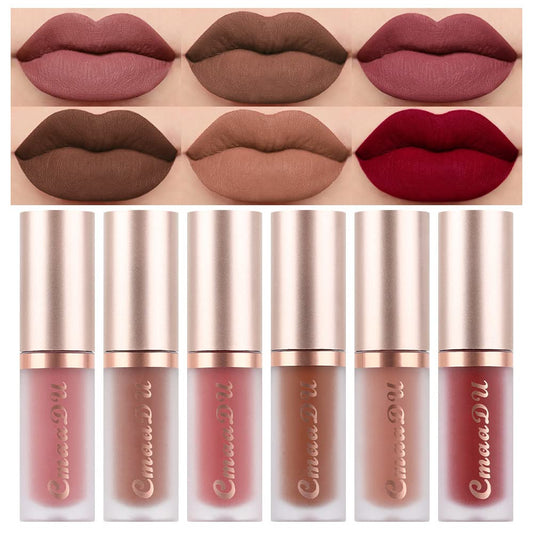 evpct front packaging showing six matte lipstick tubes and neat gift box, versatile set