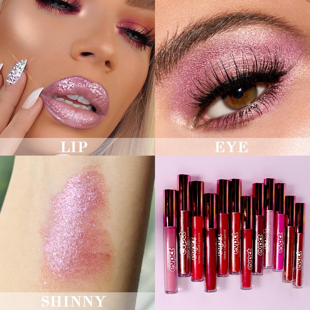evpct lip swatch evening showing intense glitter finish and photo-ready benefit