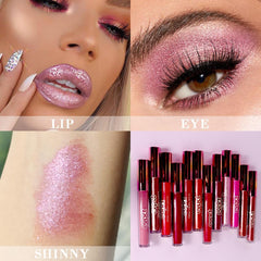 evpct lip swatch evening showing intense glitter finish and photo-ready benefit