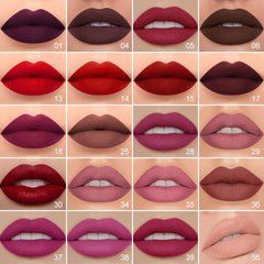 evpct model wearing shade 37 rose plum showing long-lasting matte appeal