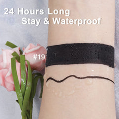 evpct worn on lips in lifestyle shot showing dramatic matte finish and confidence