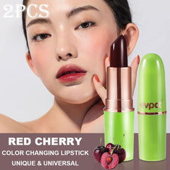 evpct red cherry stick detail displaying label and cap, moisturizing extract benefit visible