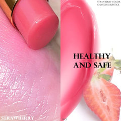 evpct strawberry applied on lips demonstrating color change benefit: personalized tint