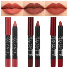 evpct trio front packaging showing three dark red lip crayons and box for easy gifting