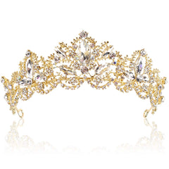 Exacoo gold tiara front view showing elegant crystal sparkle and regal look
