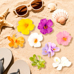 Exacoo model wearing flower clip at the beach showcasing vacation-ready look