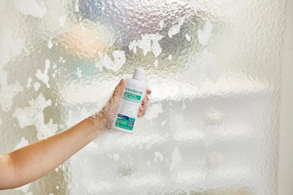 Exederm in bathroom routine demonstrating daily use benefit