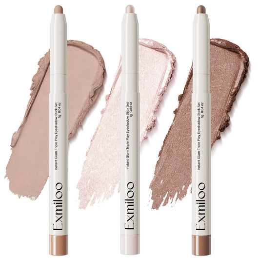 exmiloo front packaging trio showing three neutral sticks and compact benefits