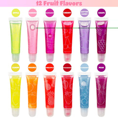 EXPRESSIONS open case displaying all twelve fruit flavored gloss tubes neatly