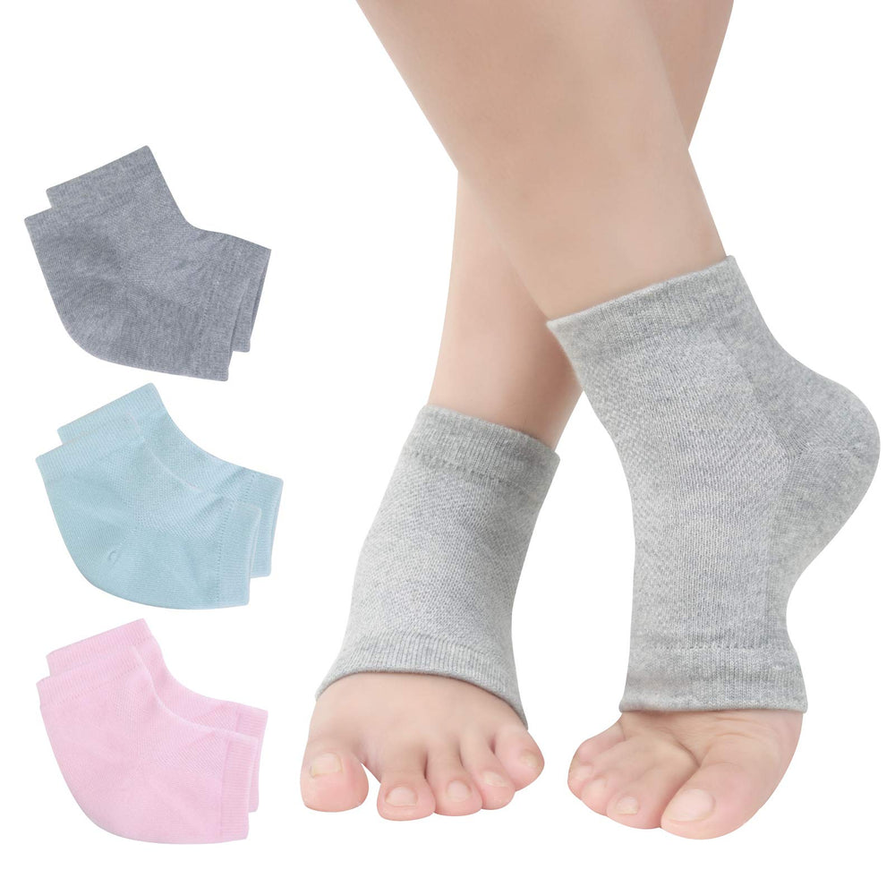 Exptolii front packaging showing three colored gel heel socks and clear benefits