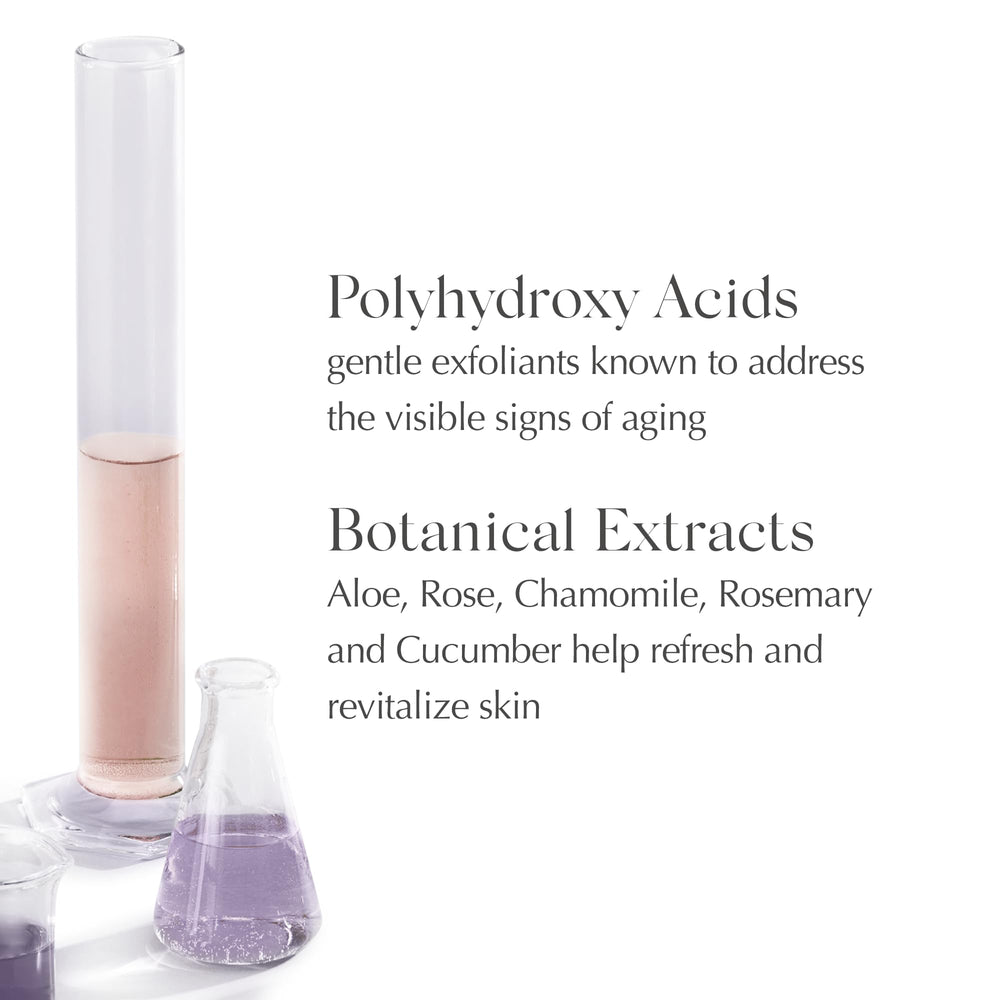 EXUVIANCE botanical ingredients flatlay showing aloe rose chamomile cucumber benefits