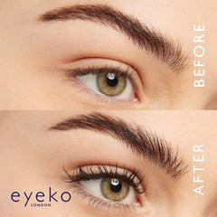 Eyeko mascara lifestyle shot poolside demonstrating waterproof wear during swim and sun