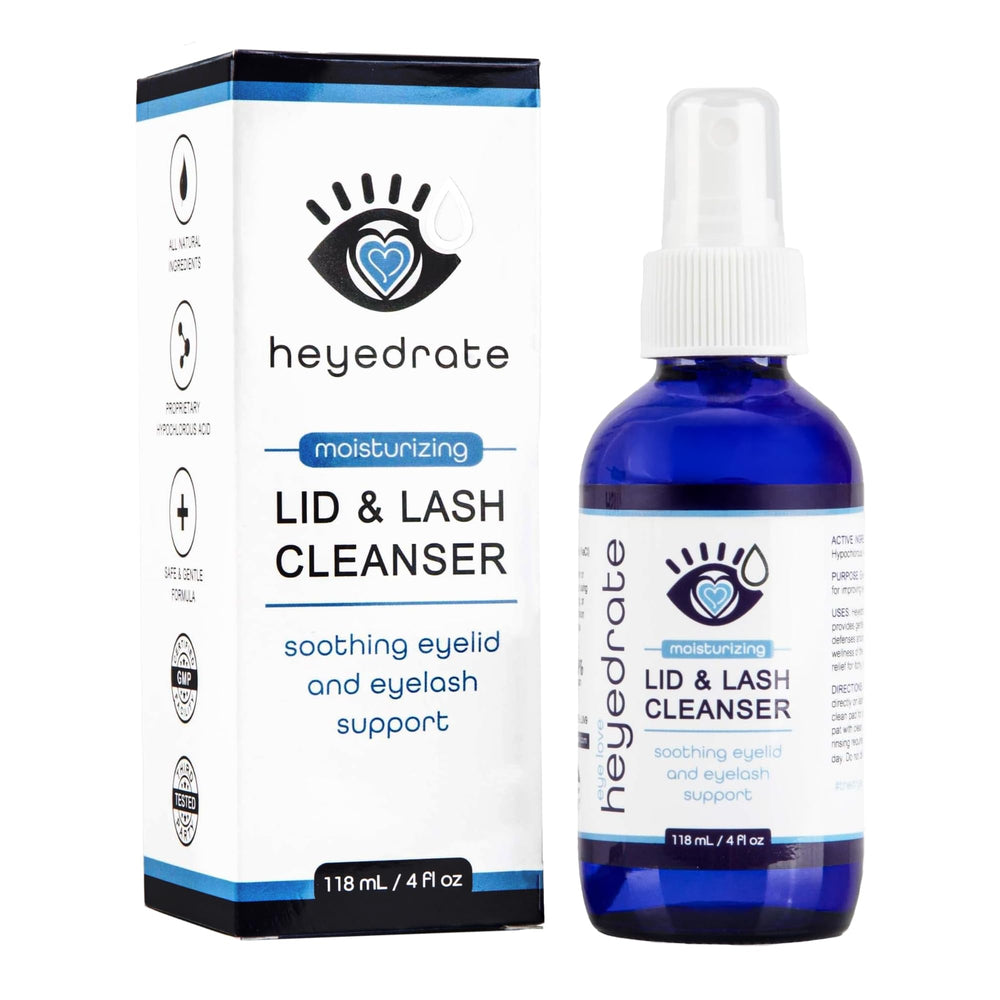 Eye Love front bottle view showing clear glass and label for gentle eyelid care