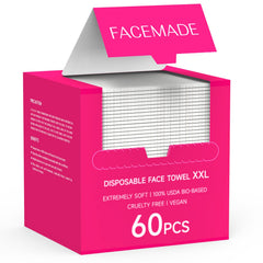 FACEMADE front packaging showing pack of 60 towels and benefit of convenience