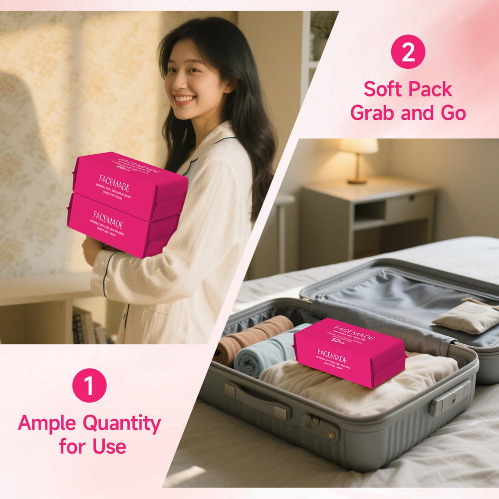 FACEMADE towel held in hand to show scale and generous coverage