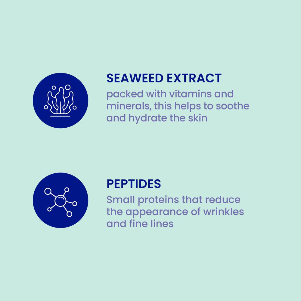FACETORY bottle with seaweed extract highlighting marine nourishment and detoxifying benefits
