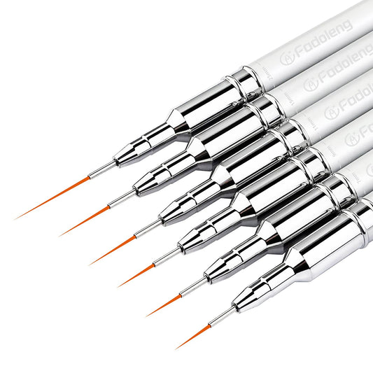 Fadoleng front view of six liner brushes showing sizes and neat packaging, ideal for organized storage