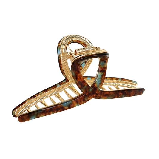 FAELBATY front view of brown and green large claw clips showing style and secure hold