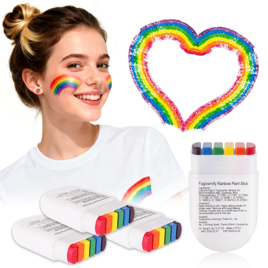 faglowmify front packaging showing four rainbow paint sticks, ready for pride