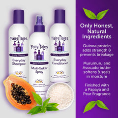 Fairy Tales before and after detangling comparison demonstrating reduced knots benefit