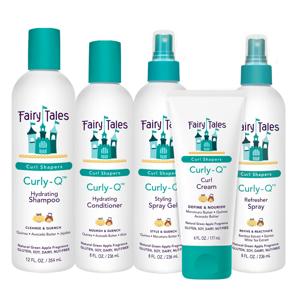Fairy Tales front packaging showing five-piece kids curl set and benefits