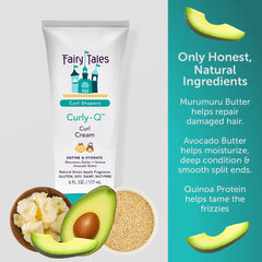 Fairy Tales ingredient layout with quinoa and avocado showing natural nourishing benefits