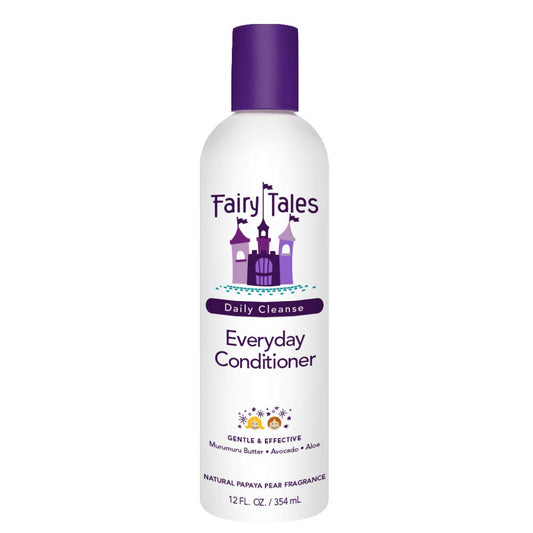 Fairy Tales front bottle view showing gentle kids conditioner and easy-pour benefit
